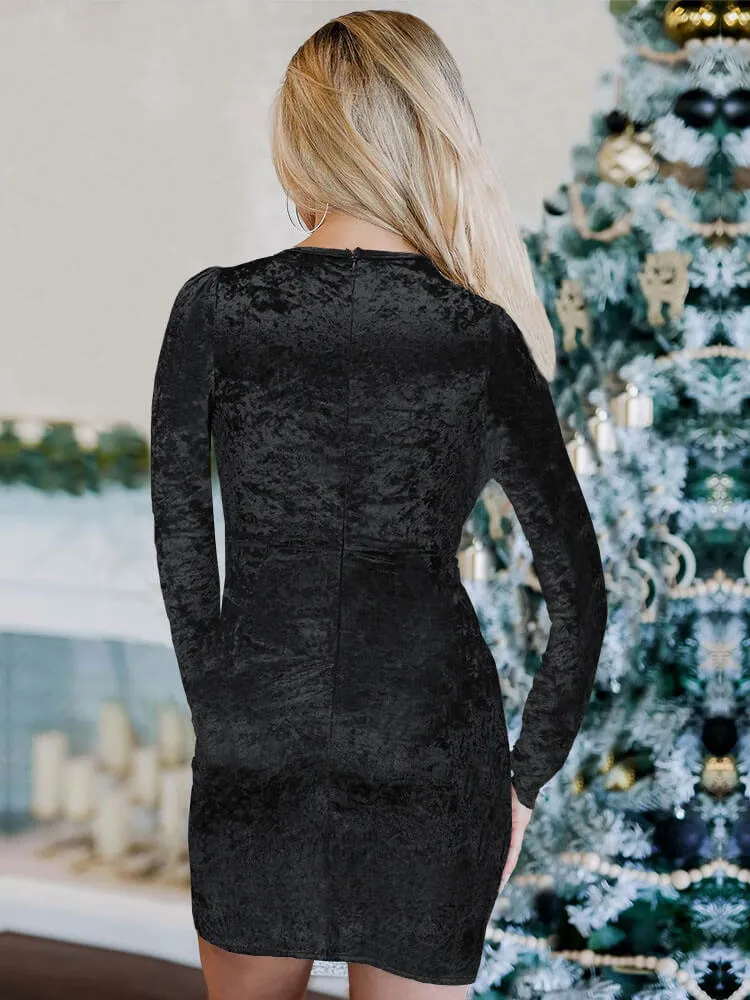 Velvet Asymmetrical Hem Mini Dresses