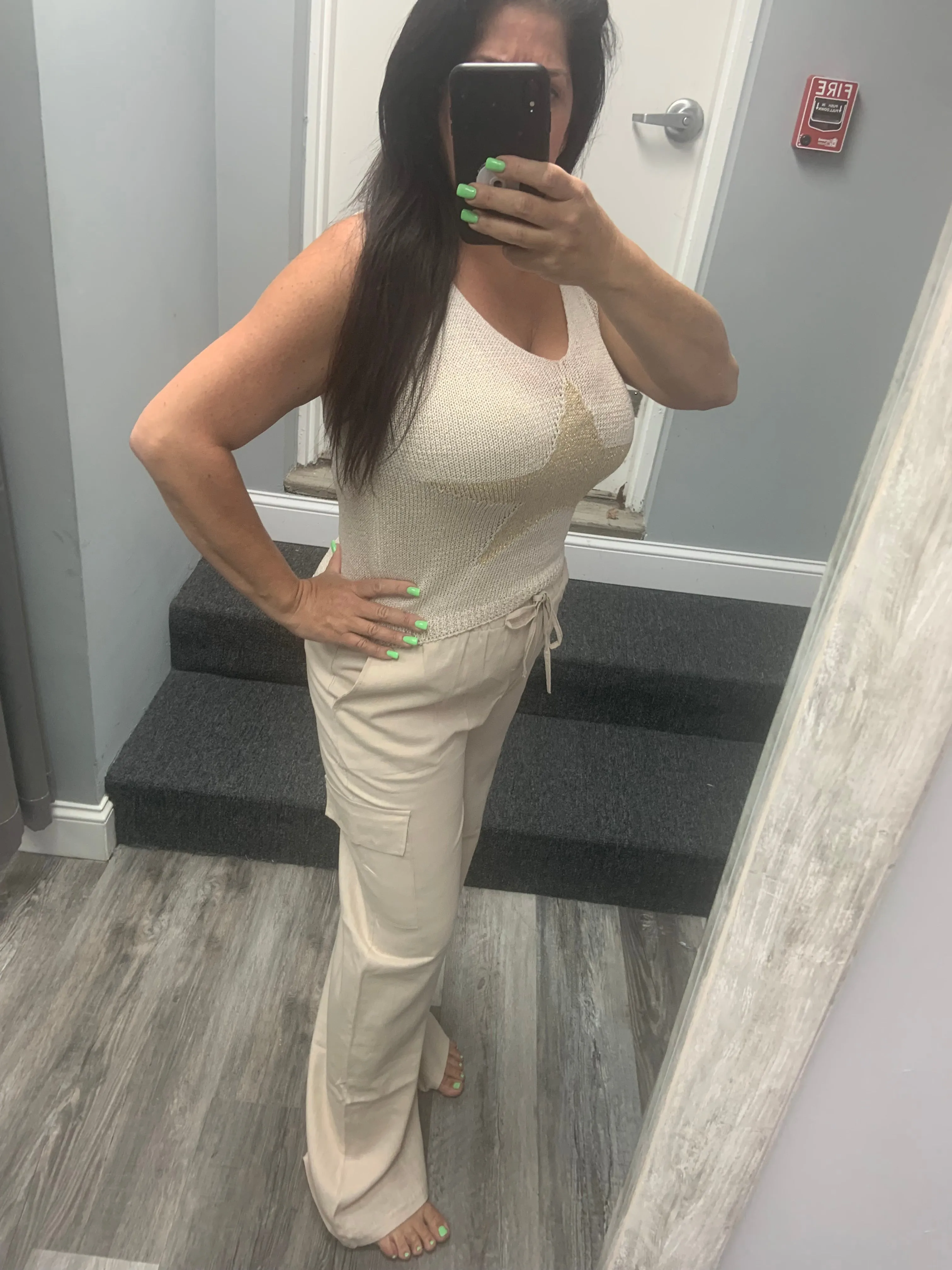 VENTI6 WIDE LEG LINEN PANTS WITH CARGO POCKET - BEIGE OR WHITE