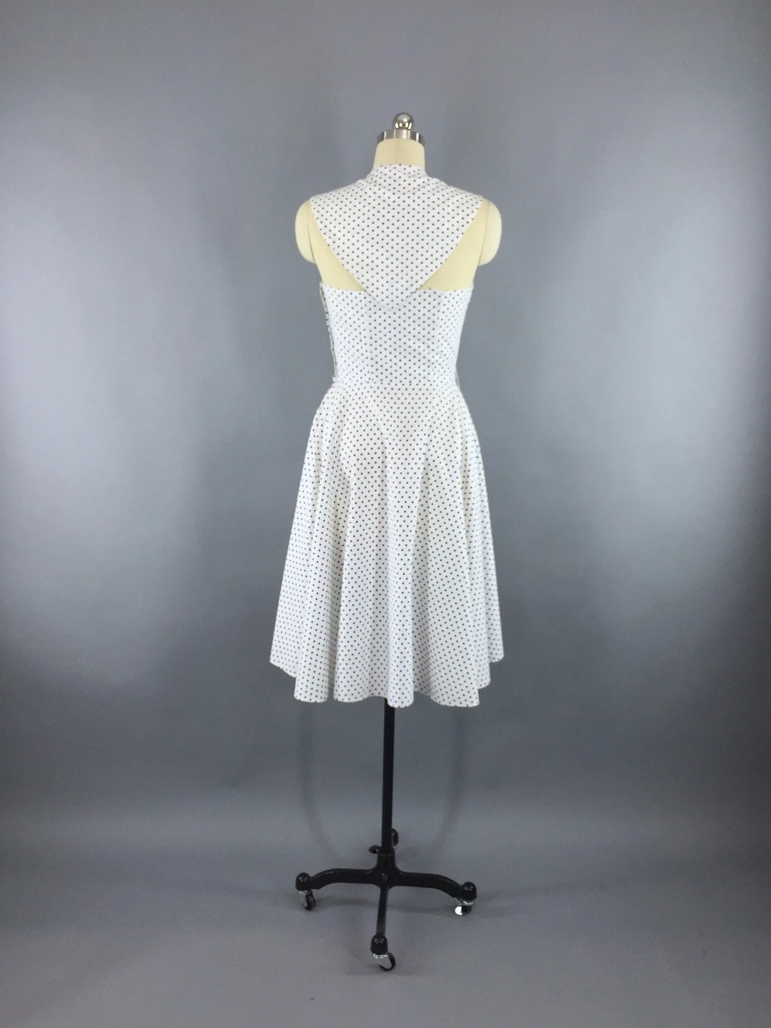 Vintage 1940s Dress / Polka Dot Halter Sundress