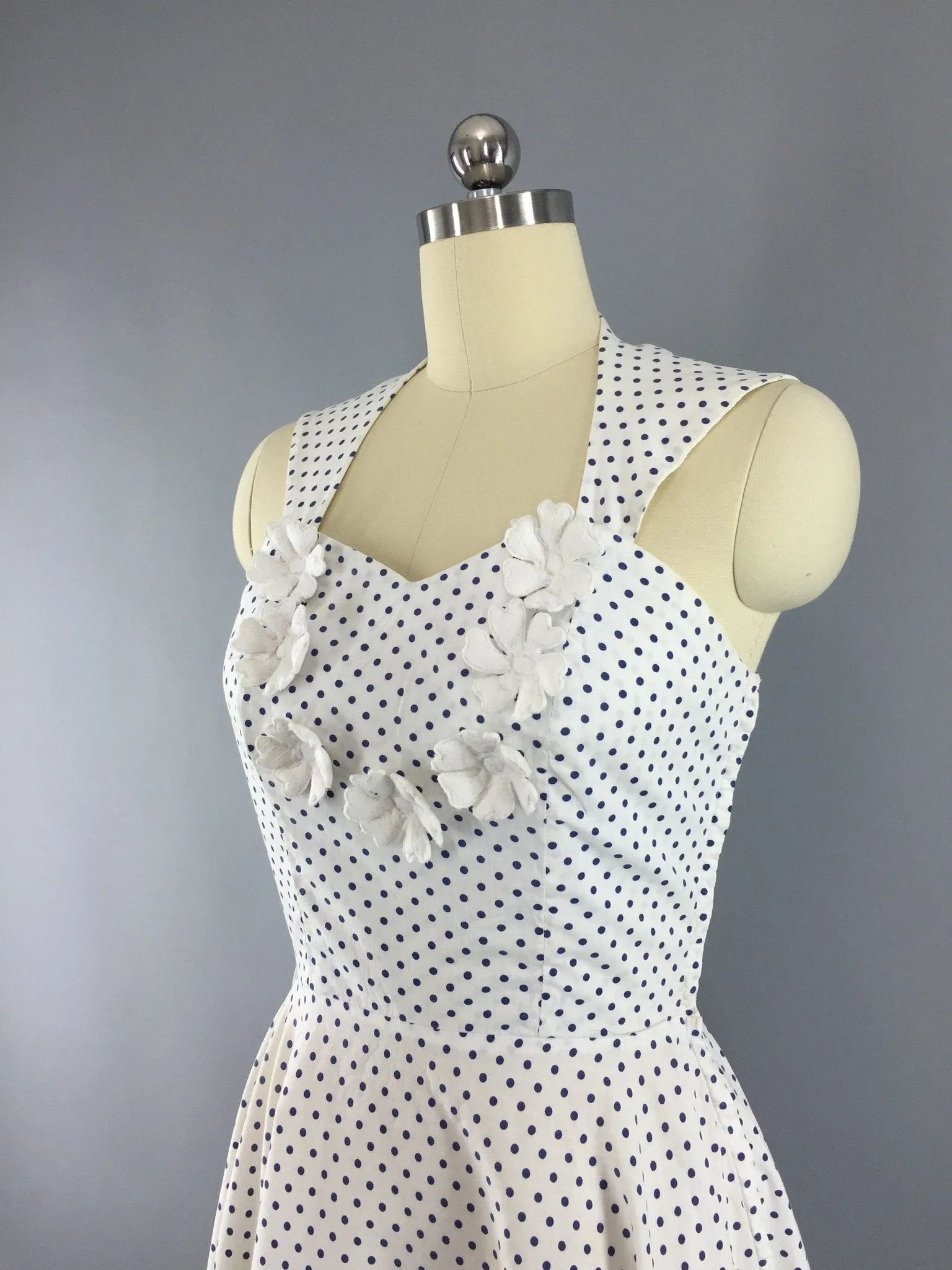 Vintage 1940s Dress / Polka Dot Halter Sundress