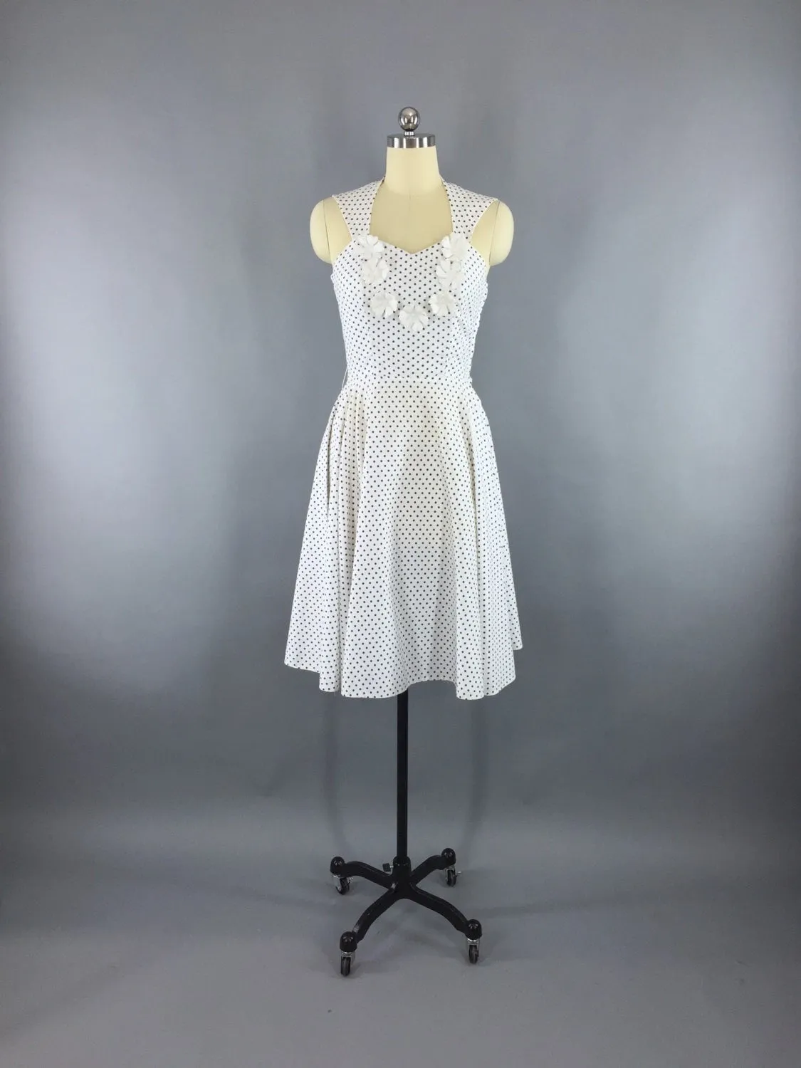 Vintage 1940s Dress / Polka Dot Halter Sundress