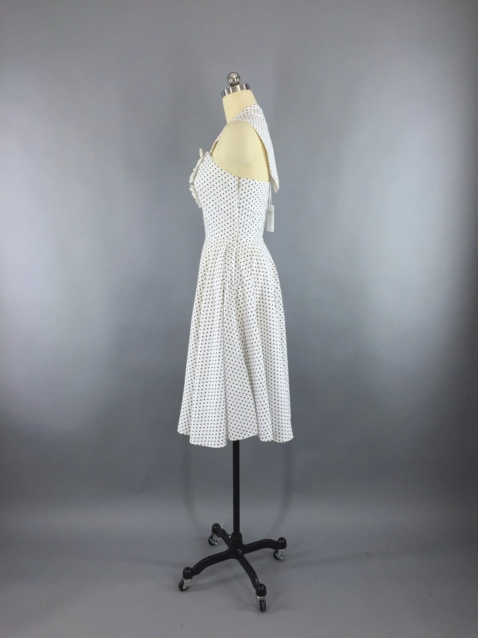 Vintage 1940s Dress / Polka Dot Halter Sundress