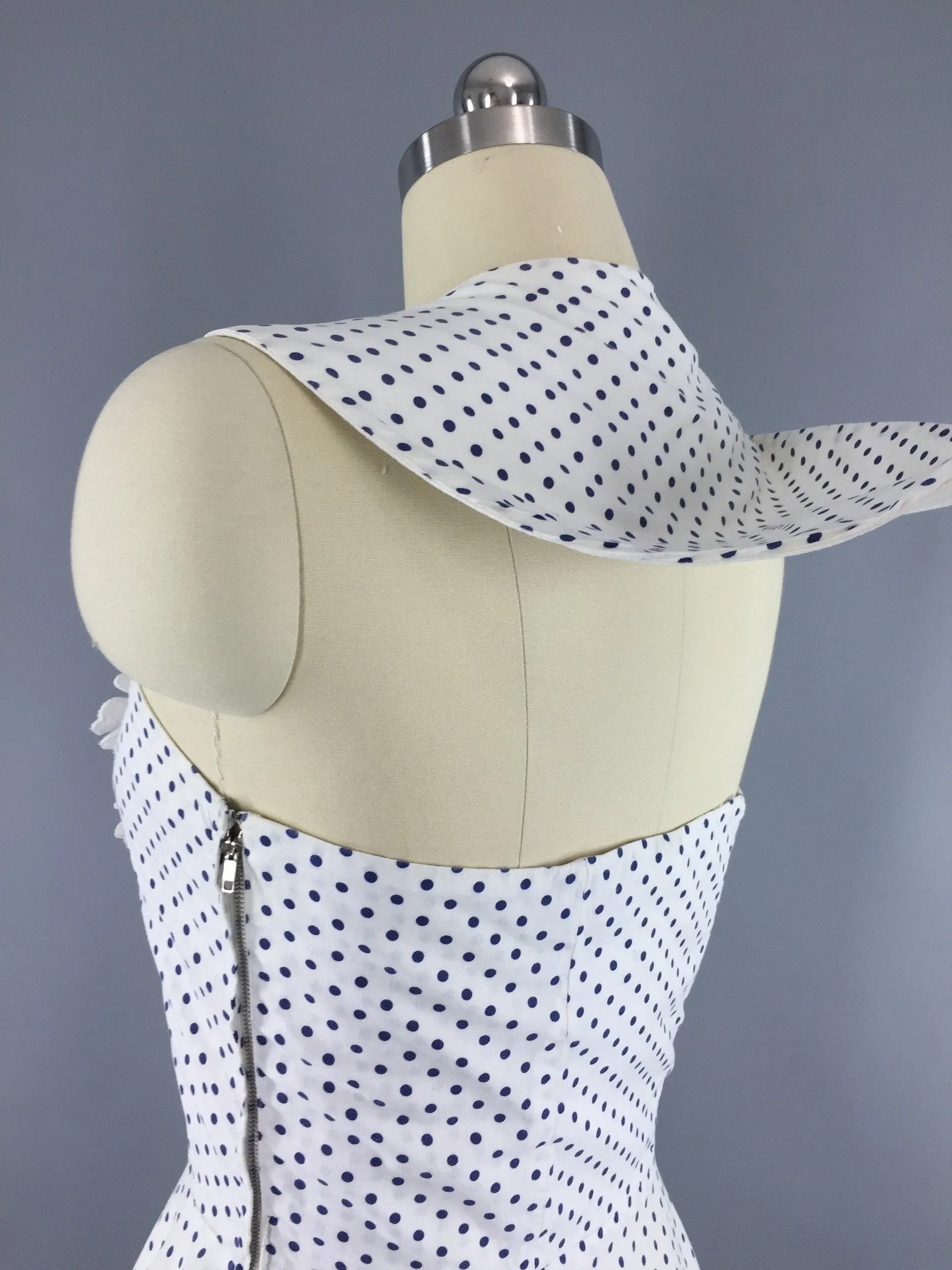 Vintage 1940s Dress / Polka Dot Halter Sundress