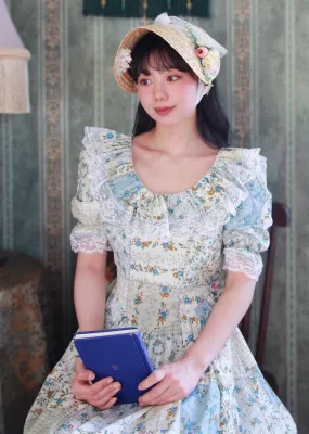 Vintage Pastel Cottagecore Floral Cotton Dress