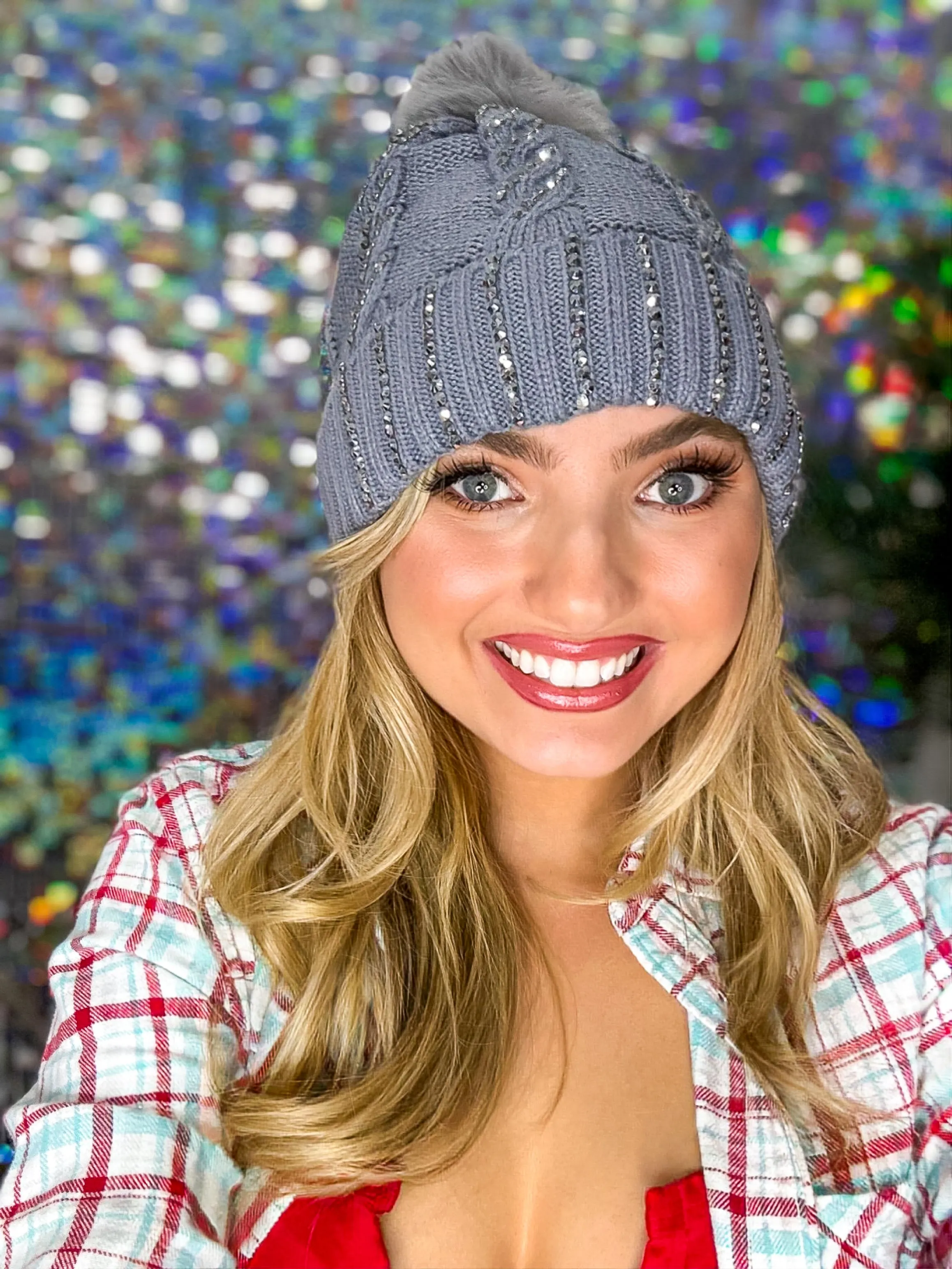 Winter Dreams Bling Fur Lined Pom Pom Beanie