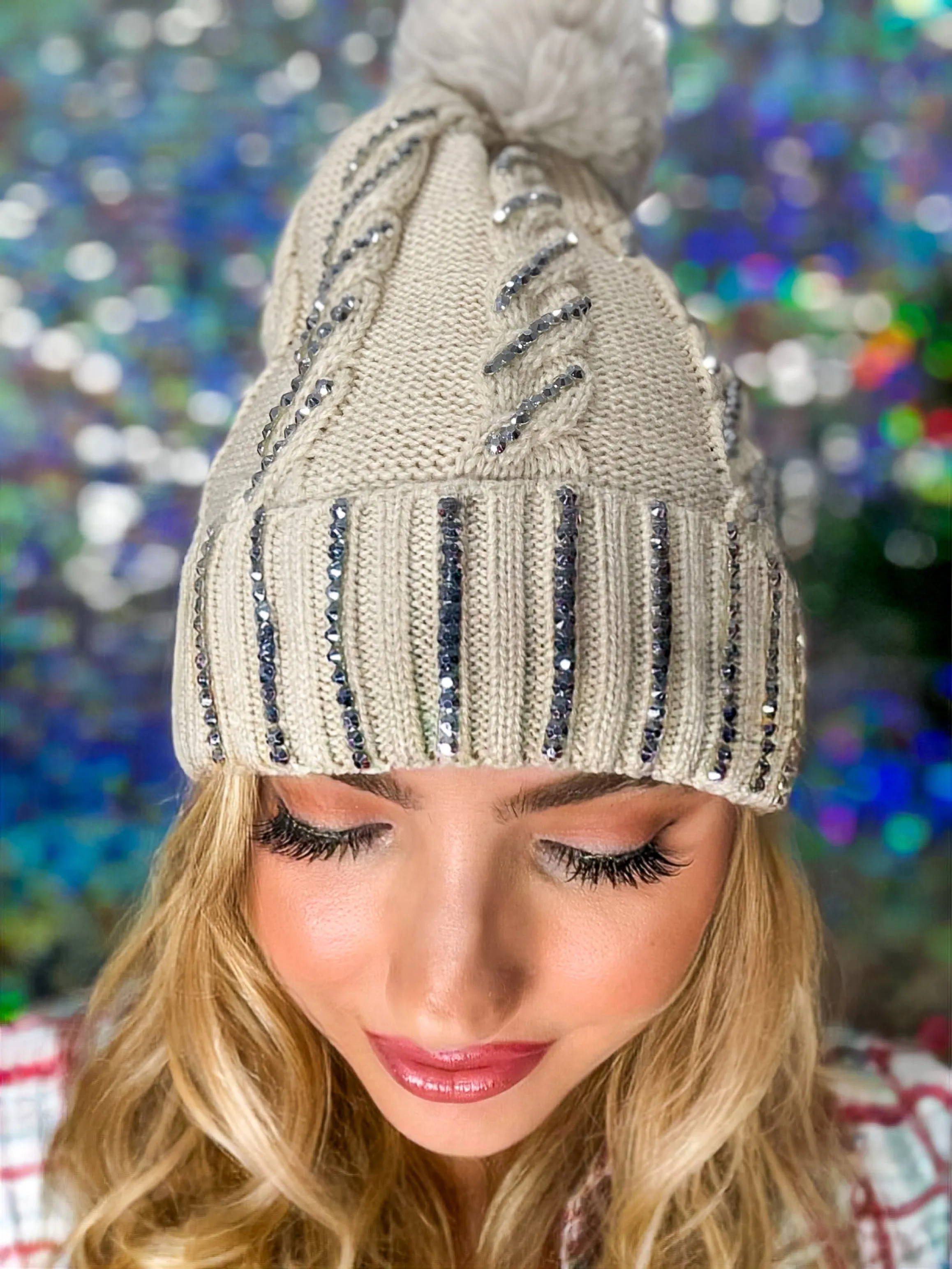 Winter Dreams Bling Fur Lined Pom Pom Beanie