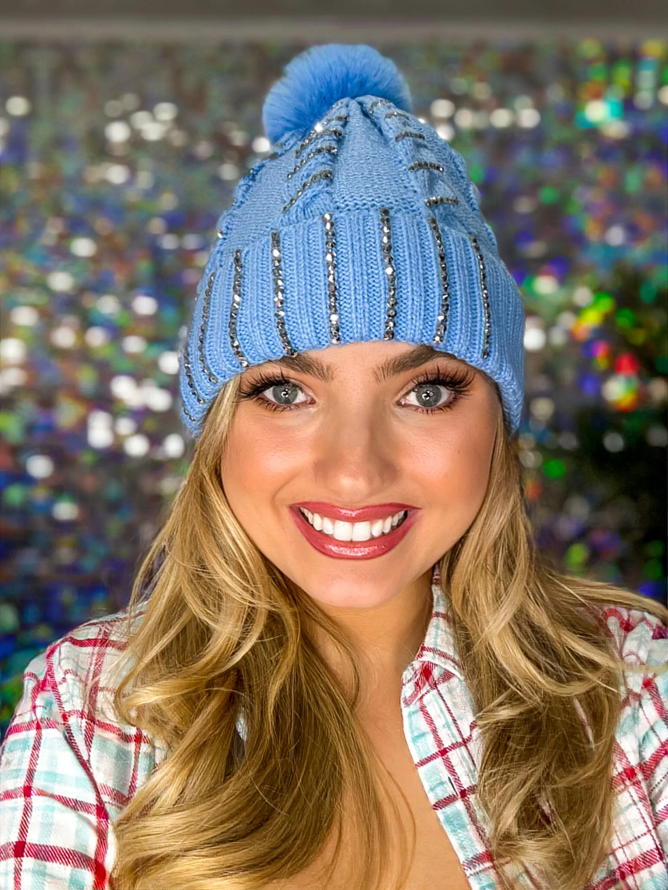 Winter Dreams Bling Fur Lined Pom Pom Beanie