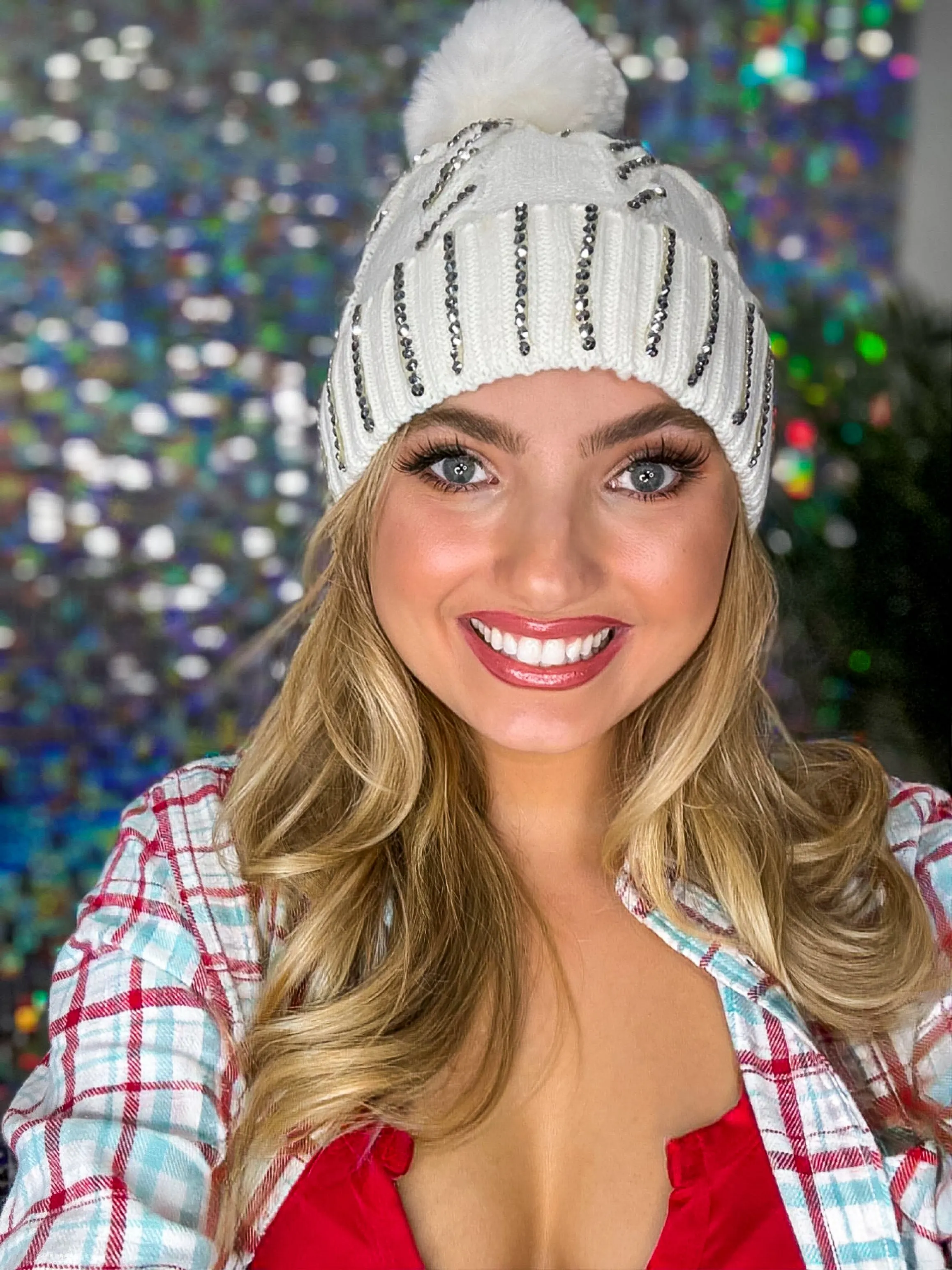 Winter Dreams Bling Fur Lined Pom Pom Beanie