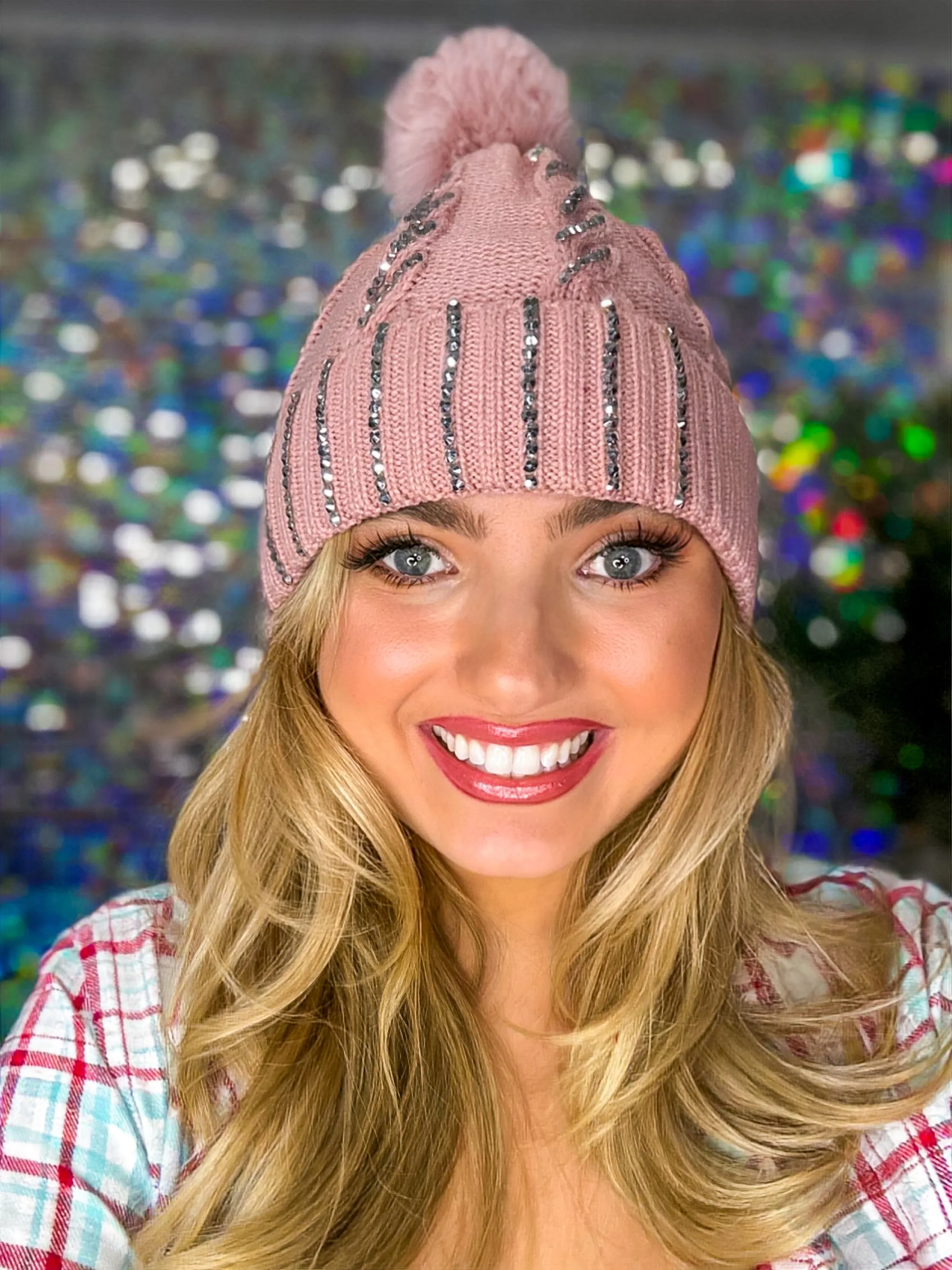 Winter Dreams Bling Fur Lined Pom Pom Beanie