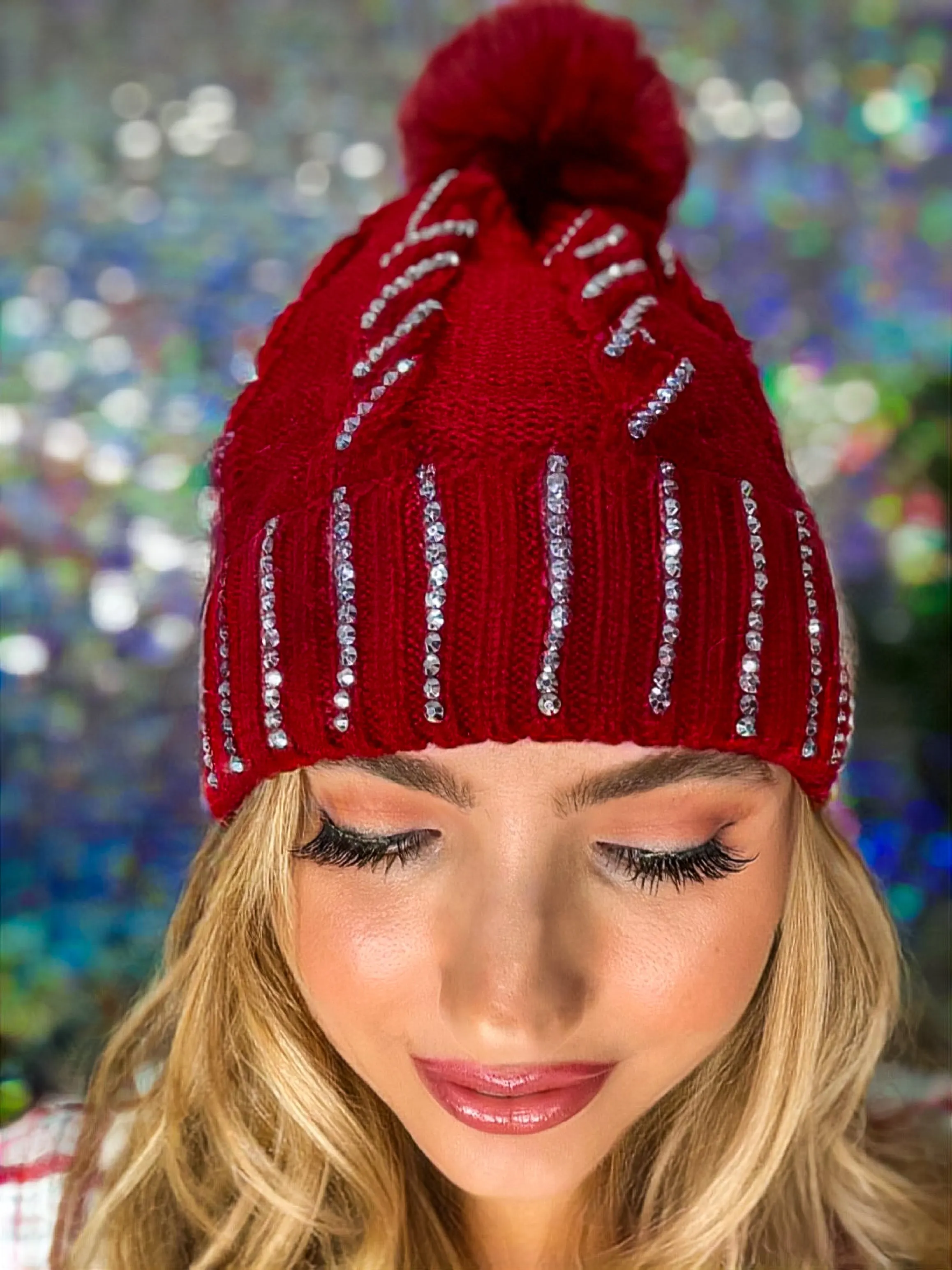 Winter Dreams Bling Fur Lined Pom Pom Beanie