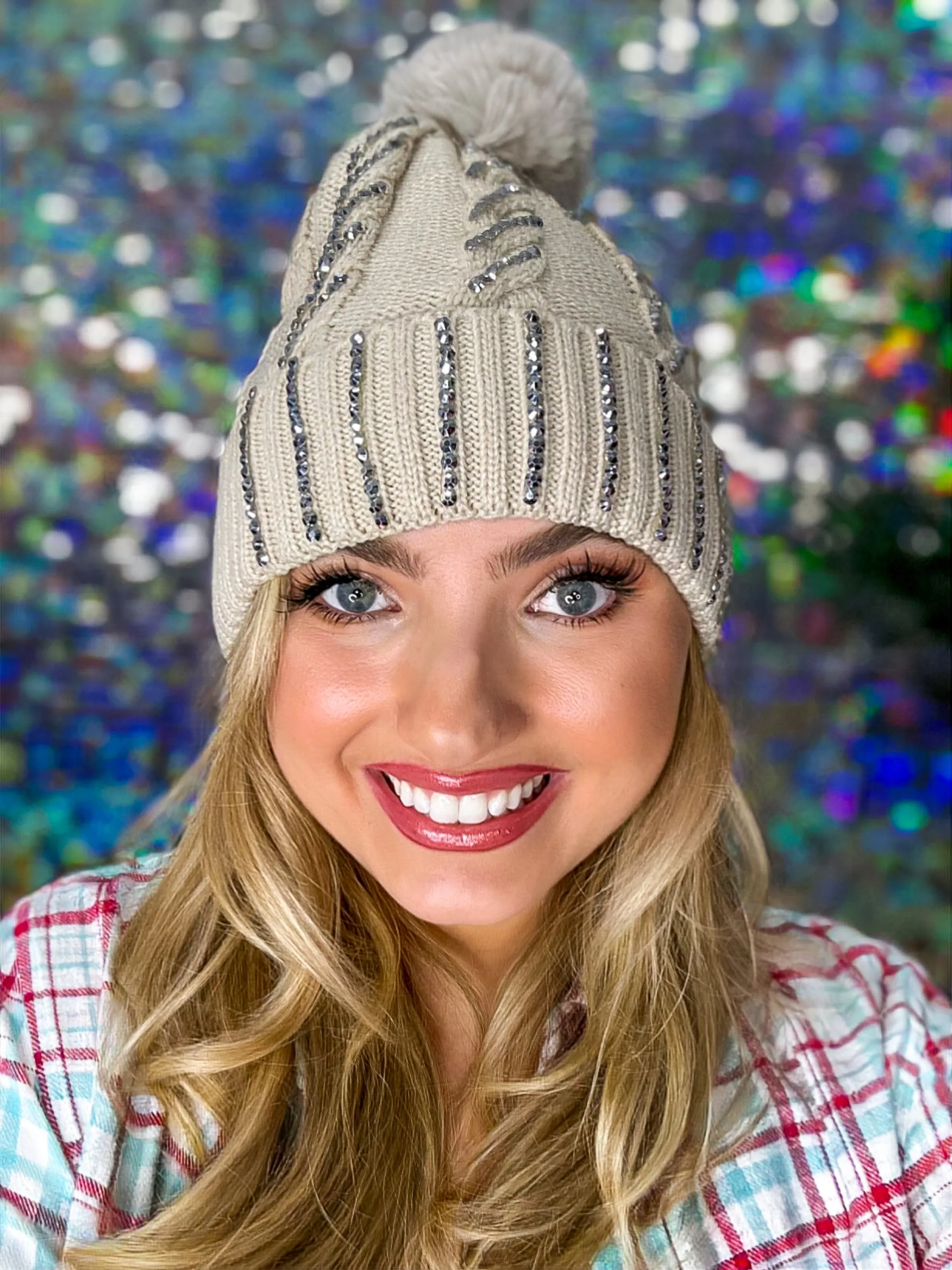 Winter Dreams Bling Fur Lined Pom Pom Beanie