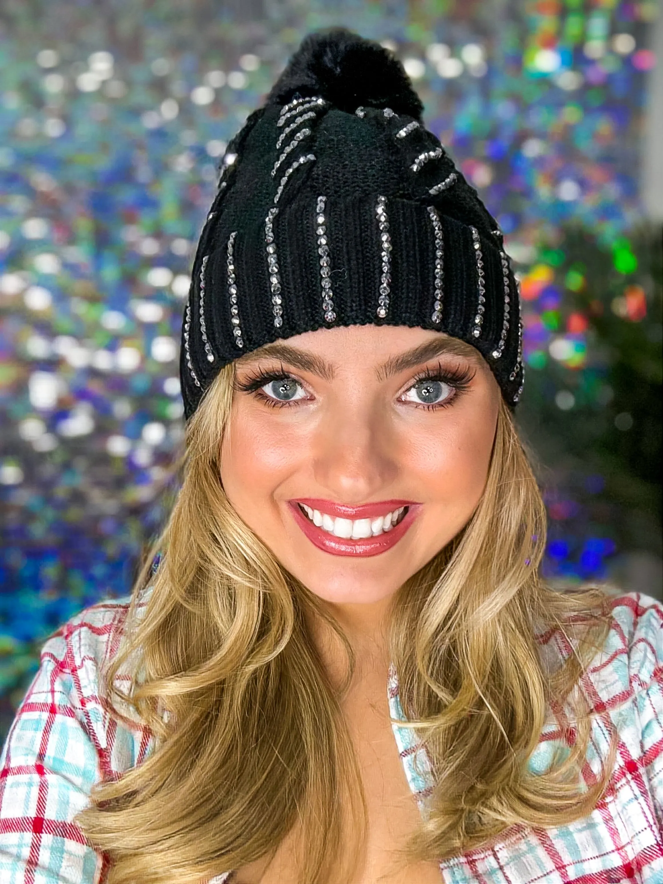 Winter Dreams Bling Fur Lined Pom Pom Beanie