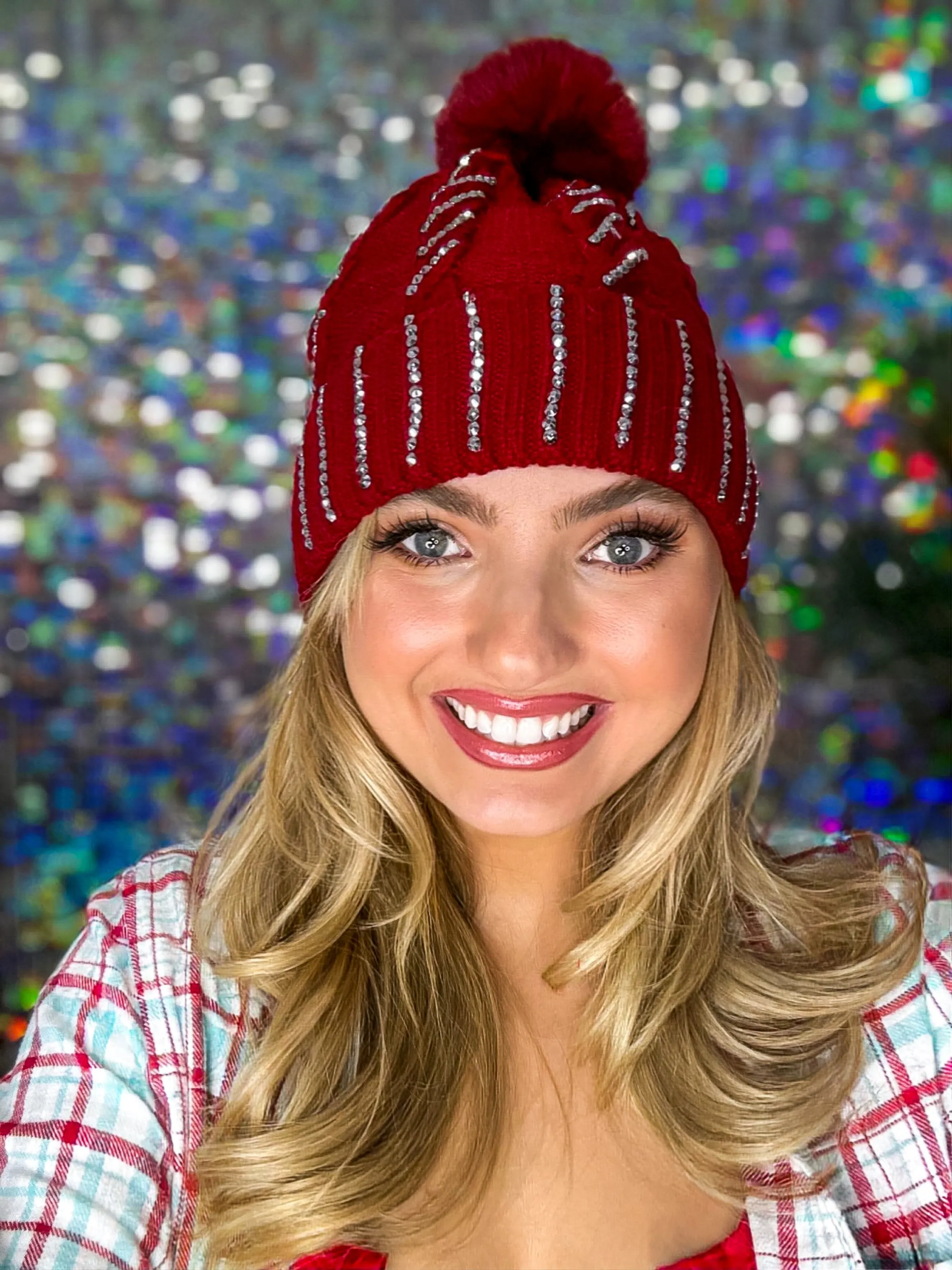 Winter Dreams Bling Fur Lined Pom Pom Beanie