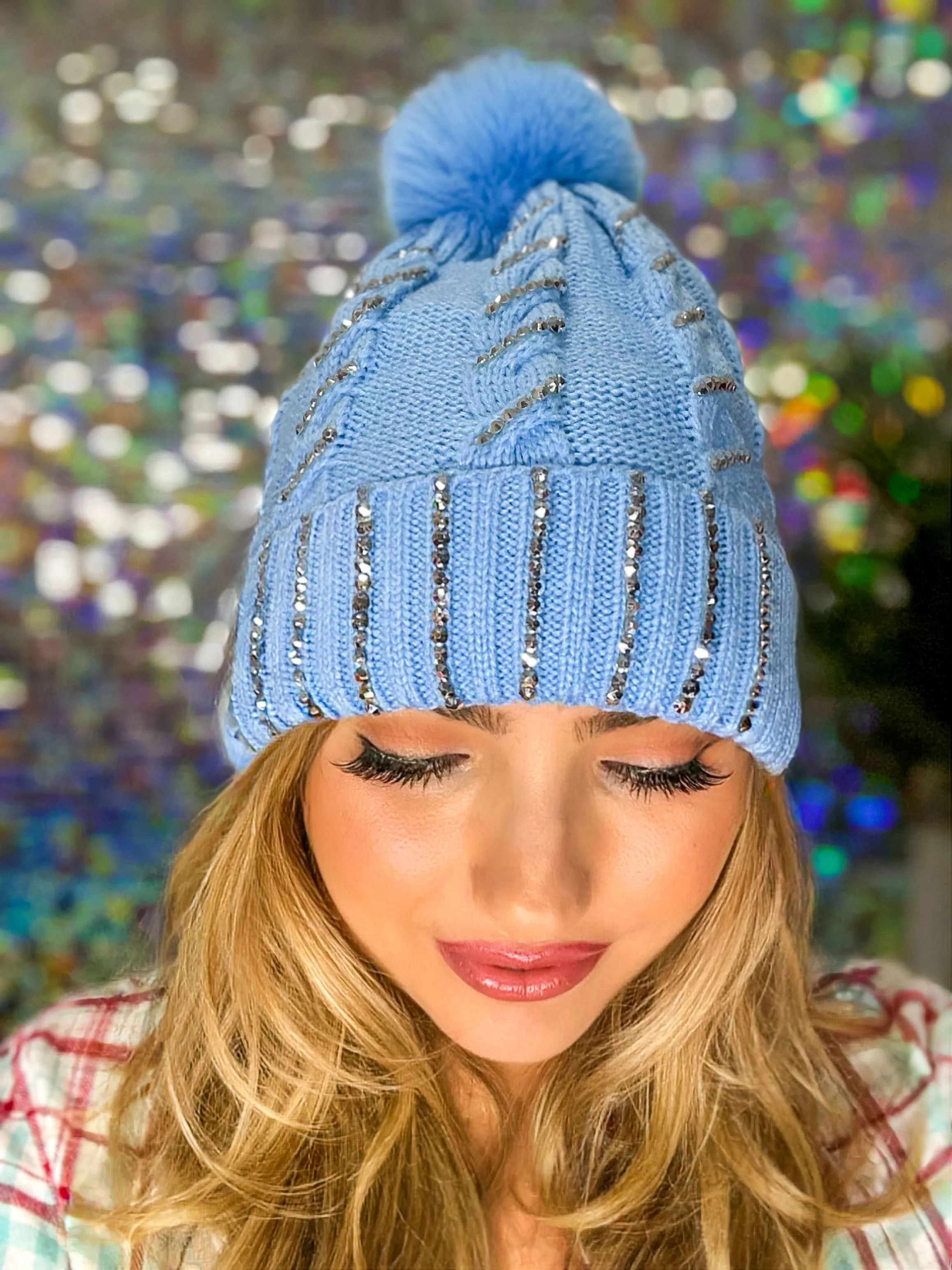 Winter Dreams Bling Fur Lined Pom Pom Beanie
