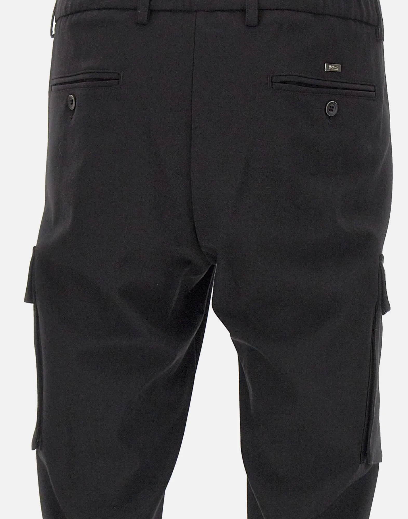 Wool Blend Cargo Trousers in Black