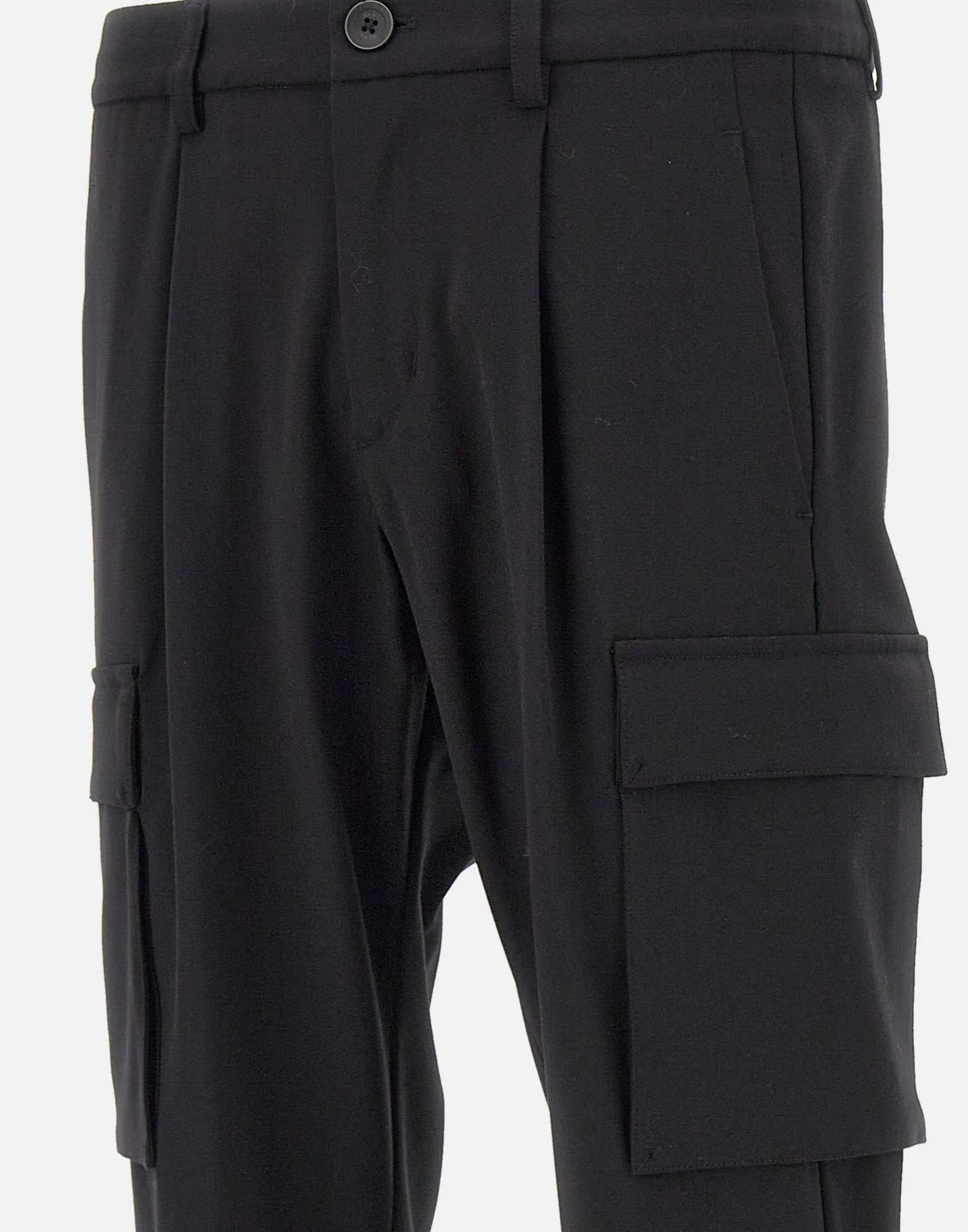 Wool Blend Cargo Trousers in Black