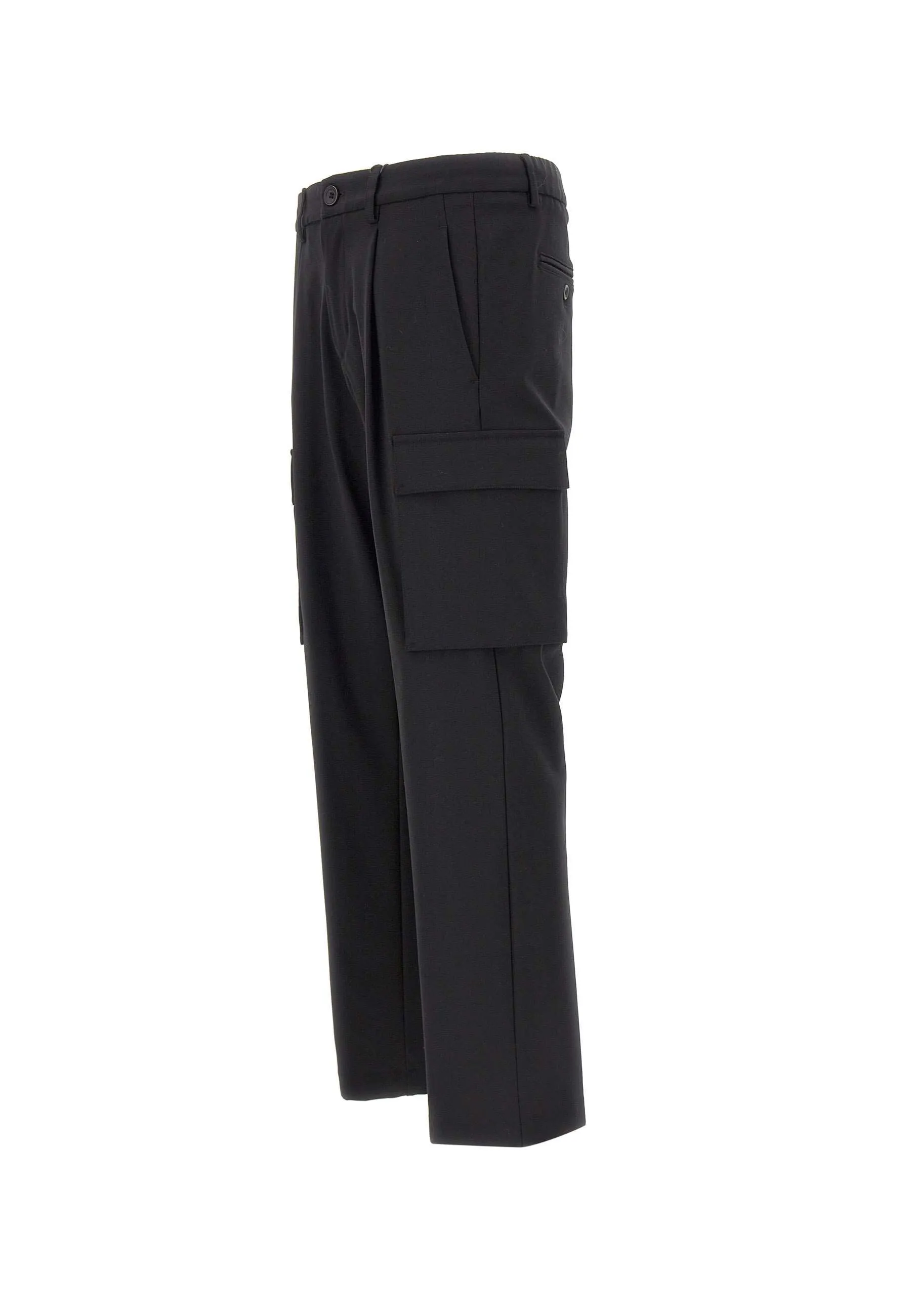 Wool Blend Cargo Trousers in Black