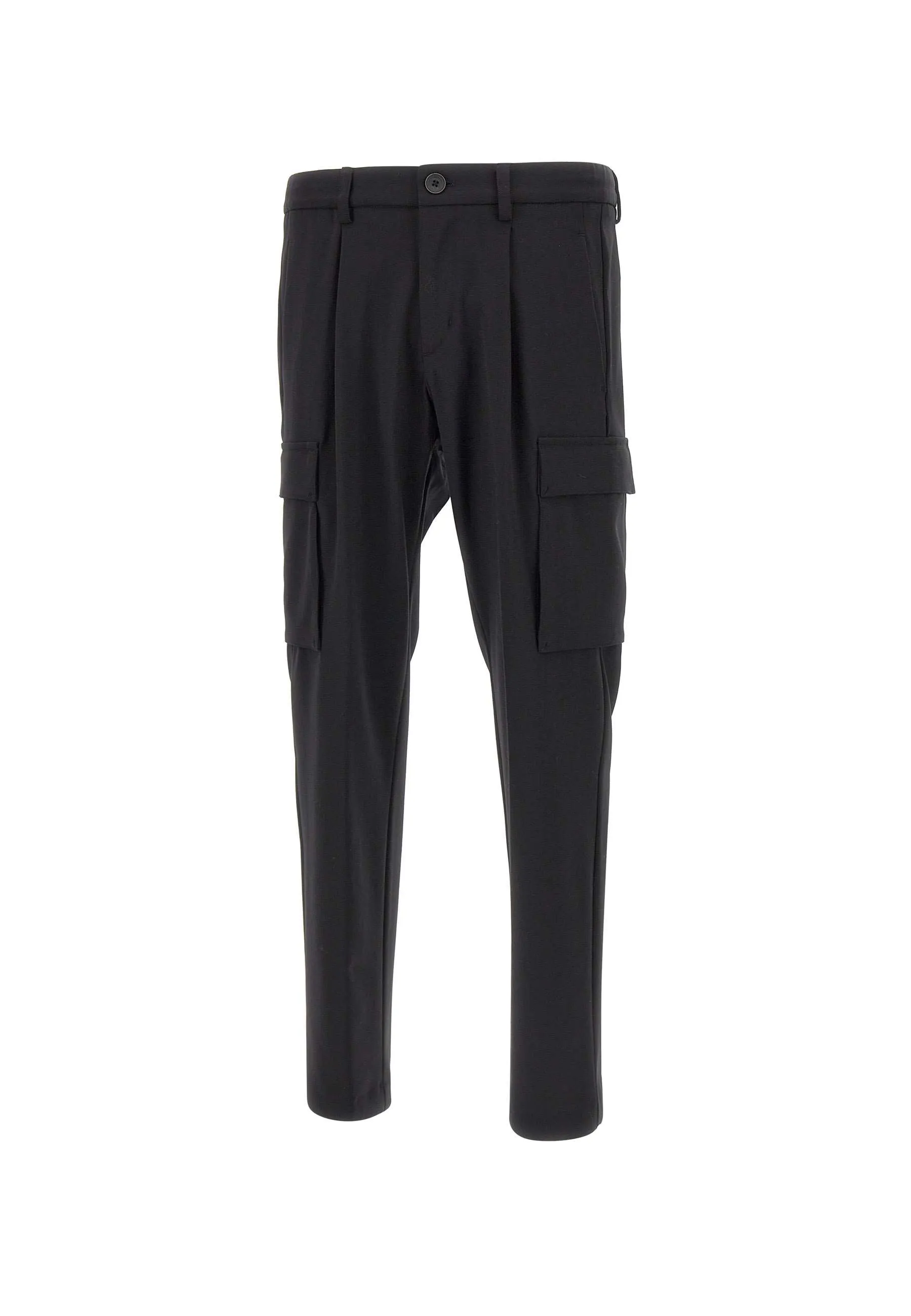 Wool Blend Cargo Trousers in Black