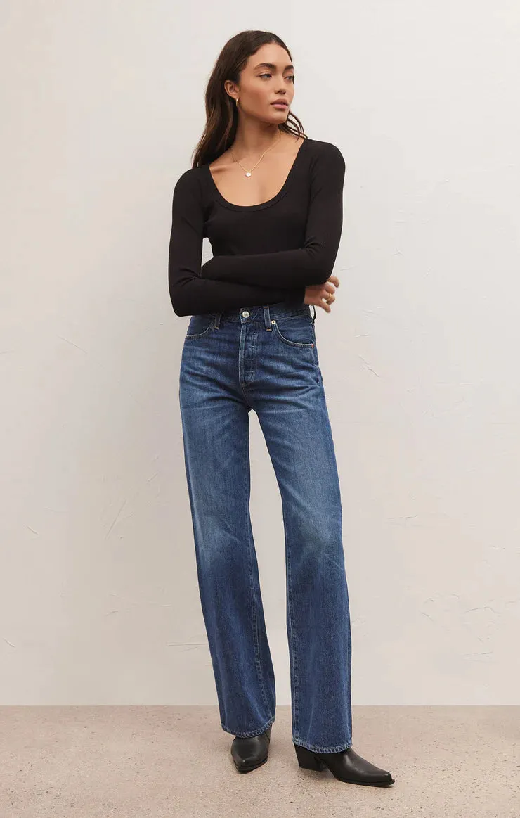ZSU Lilah Long Sleeve Ribbed Bodysuit in Black